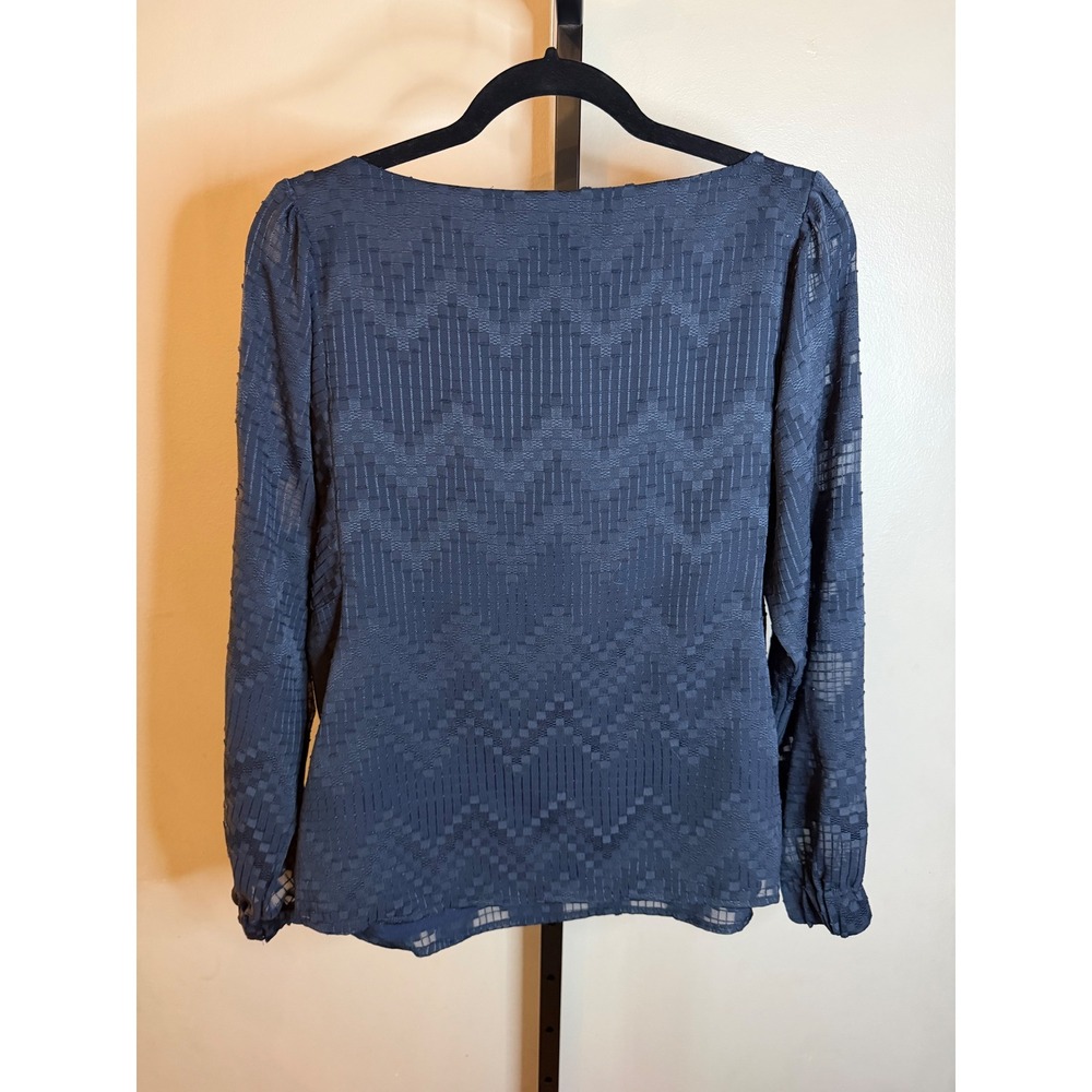 Banana Republic Navy Blue Textured Chevron Boat Neck Puff Sleeve Blouse Size M